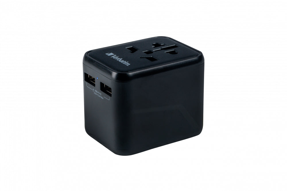 Verbatim 49543 Universal Travel Adapter – Power Plug Adapter 2x USB-A 12W Black