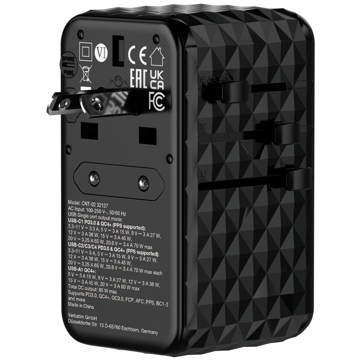 Verbatim 32127 Smart Device Charger – 85W Retractable Cable GaN III Travel Adapter