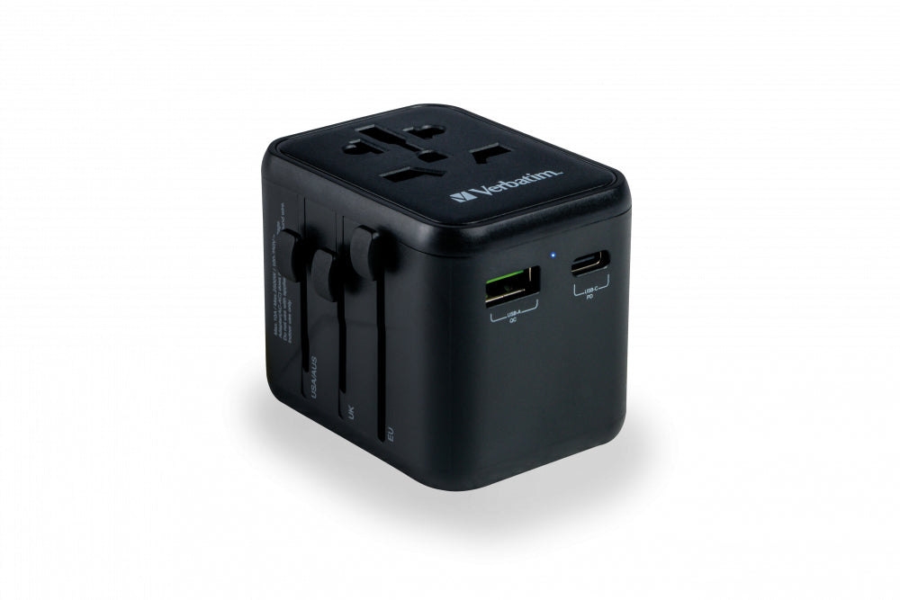 Verbatim 49544 Universal Travel Adapter – 20W Power Plug Adapter with USB-C PD & USB-A QC